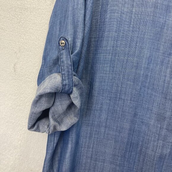 Skies Are Blue Chambray Roll Cuff Shirt Womens Medium M Lightweight Tencel Top - Picture 7 of 12